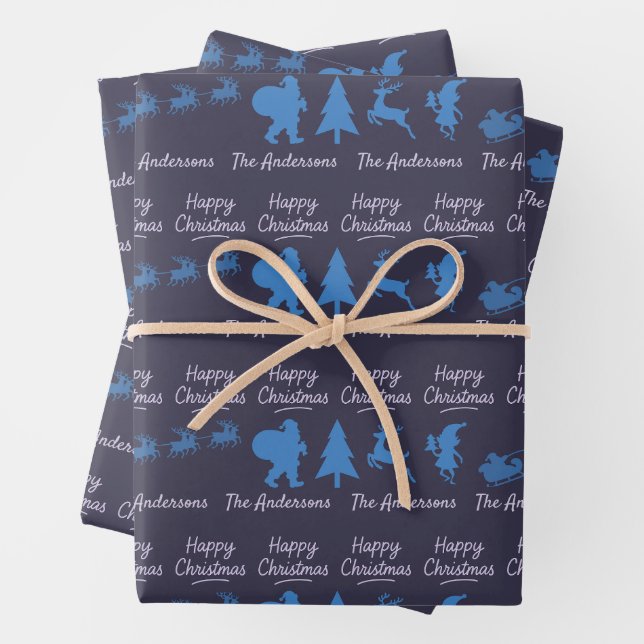 Weihnachtssilhouette-Wrap-Papier in Blau Geschenkpapier Set (Beispiel)