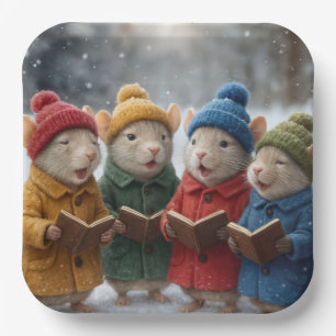 Weihnachtssingen der Mäuse im Schnee Pappteller