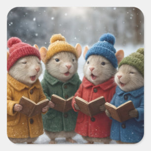 Weihnachtssingen der Mäuse im Schnee Quadratischer Aufkleber