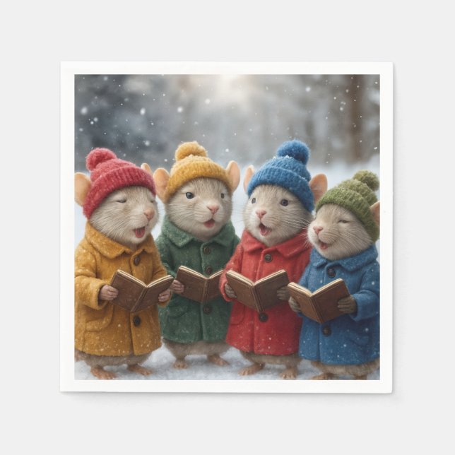 Weihnachtssingen der Mäuse im Schnee Serviette (Vorderseite)