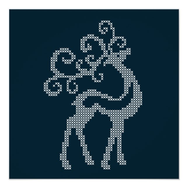 Weihnachtsskandinavischer Strickhirsch Poster (Vorderseite)