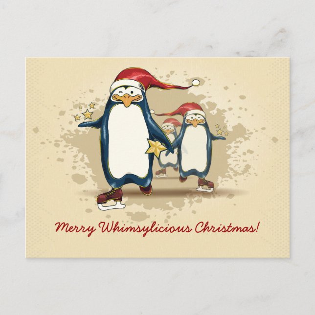 WeihnachtsSkatenPenguins Feiertagspostkarte (Vorderseite)