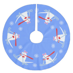 Weihnachtsski-Chalet-weiße MäuseSkifahrer Polyester Weihnachtsbaumdecke