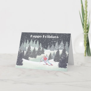 Weihnachtsskier und Winterpinien Feiertagskarte