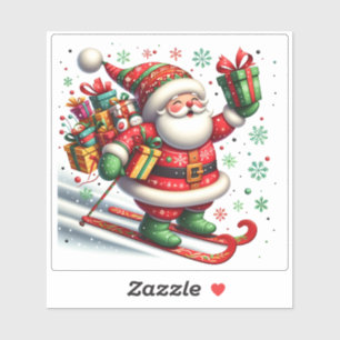 Weihnachtsskifahren bei Geschenken Aufkleber