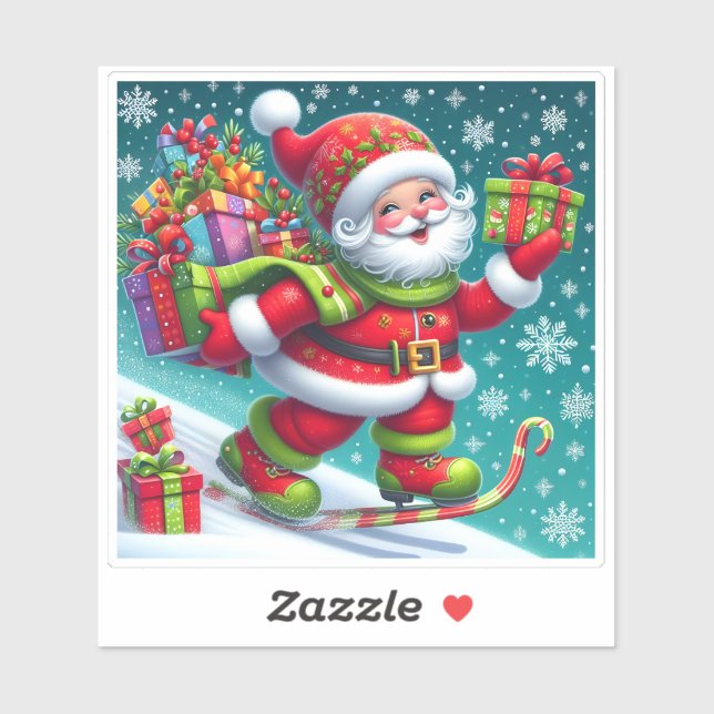 Weihnachtsskifahren und Geschenke liefern Aufkleber (Blatt)