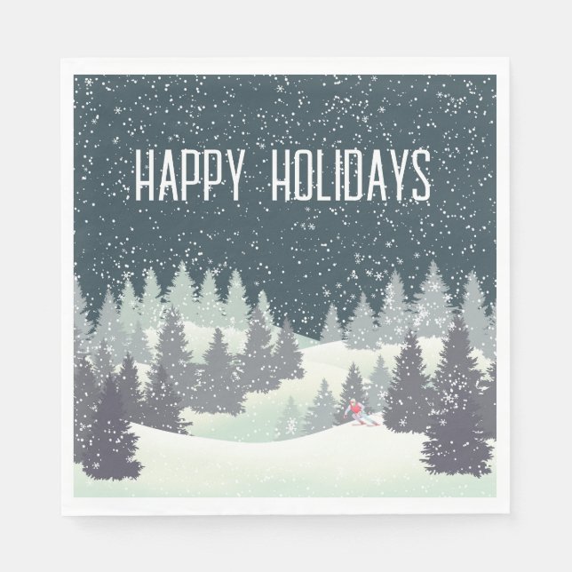 Weihnachtsskifahrer in den Winterferien Serviette (Vorderseite)