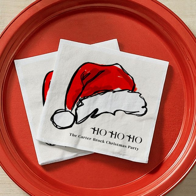 Weihnachtsskizze der Roten Weihnachtsmannmütze Serviette (Red Santa Hat Christmas Sketch Illustration Holiday Party Paper Napkins)