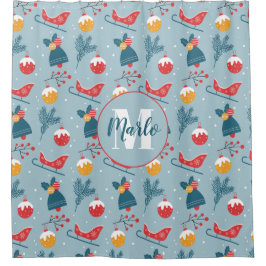 Weihnachtssleigh, Glocken & Ornamente Muster Duschvorhang