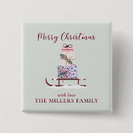 Weihnachtssleigh mit Geschenken, hellgrün Button