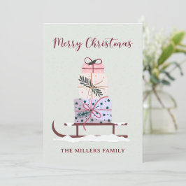 Weihnachtssleigh mit Geschenken, hellgrün Feiertagskarte