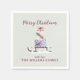 Weihnachtssleigh mit Geschenken, hellgrün Serviette