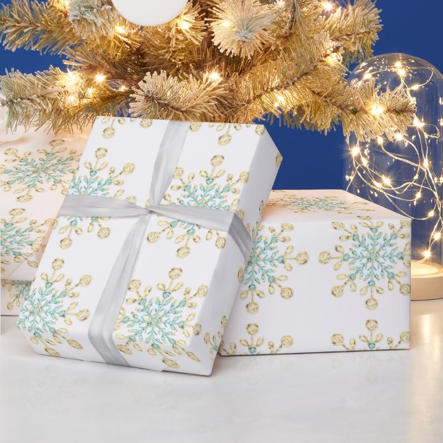 Weihnachtssnowflakes Gold Türkis Wrapping Geschenkpapier (Feiertage)