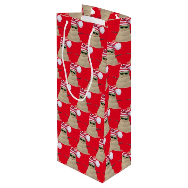 Weihnachtssnowman mit Sonnenbrille Geschenktüte Für Weinflaschen (Rückseite Schrägansicht)