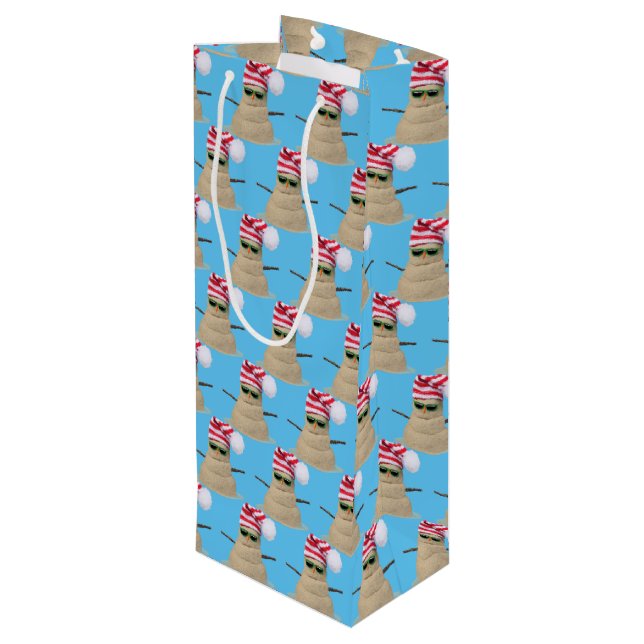 Weihnachtssnowman mit Sonnenbrille Geschenktüte Für Weinflaschen (Rückseite Schrägansicht)