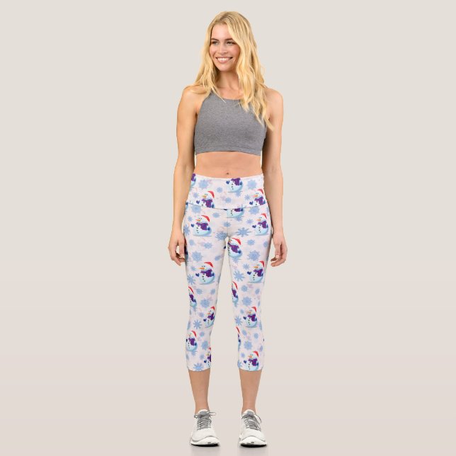 Weihnachtssnowman Surface Pattern Capri Leggings (Vorderseite)