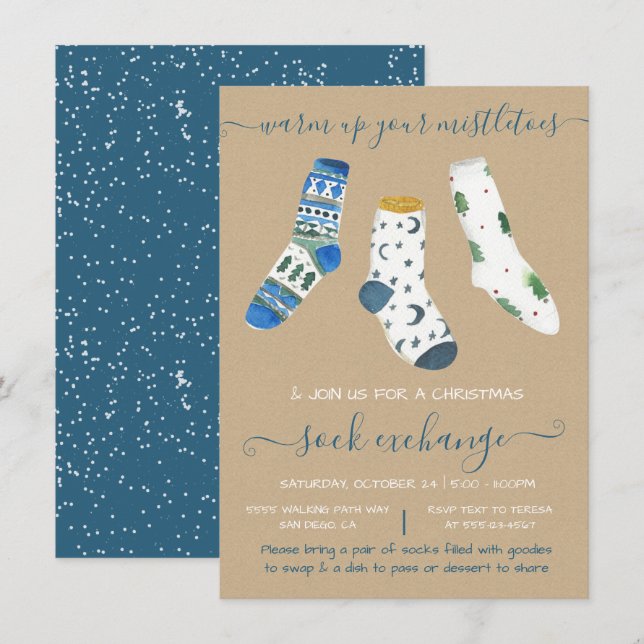Weihnachtssockbörse - Party Einladung (Vorne/Hinten)