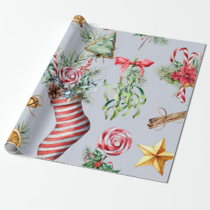 Weihnachtssocke/Blaumuster Geschenkpapier