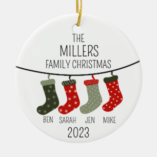 Weihnachtssocken als Familie von vier Keramik Ornament