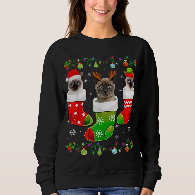 Weihnachtssocken Funny Siamese Cat Lover Xmas Ligh Sweatshirt (Vorderseite)