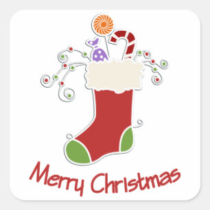 Weihnachtssocken mit Candy Cane Weihnachtsgeschenk Quadratischer Aufkleber