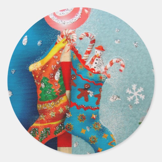 Weihnachtssocken Runder Aufkleber (Vorderseite)