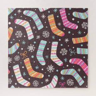 Weihnachtssocken und Schneeflocken: Vintages Muste Puzzle