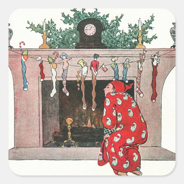 Weihnachtssocken und Weihnachtsgeschenke Quadratischer Aufkleber (Vorderseite)