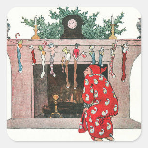 Weihnachtssocken und Weihnachtsgeschenke Quadratischer Aufkleber