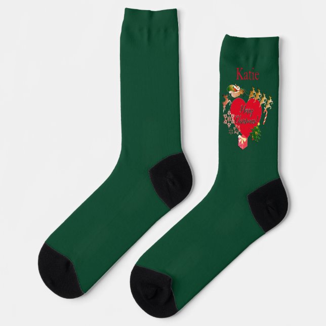 Weihnachtssocken "Weihnachtsmann-RentierherzenCrew Socken (Linkes Detail)