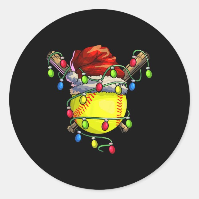 WeihnachtsSoftball Weihnachtsbeleuchtung Softball Runder Aufkleber (Vorderseite)