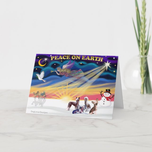 Weihnachtssonne - Chinesische Cresteds (vier) Feiertagskarte (Vorderseite)