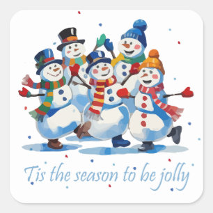 Weihnachtsspaß Schneemänner Die Zeit ist da Quadratischer Aufkleber