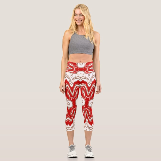 Weihnachtsspezial Rot-Weiß-Stoffmuster Capri Leggings (Vorderseite)