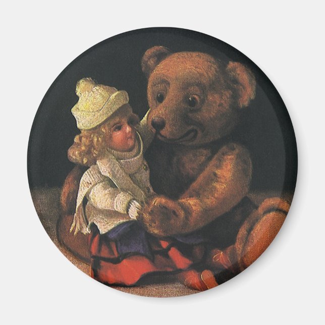 Weihnachtsspielzeug, Puppe und ein Teddybär Magnet (Vorne)