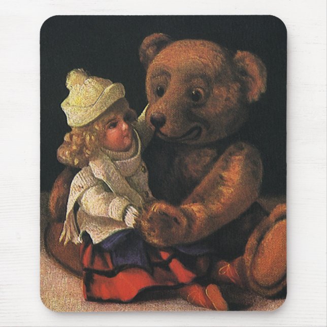 Weihnachtsspielzeug, Puppe und ein Teddybär Mousepad (Vorne)