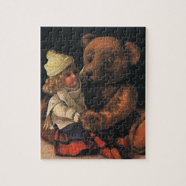 Weihnachtsspielzeug, Puppe und ein Teddybär Puzzle (Vertikal)