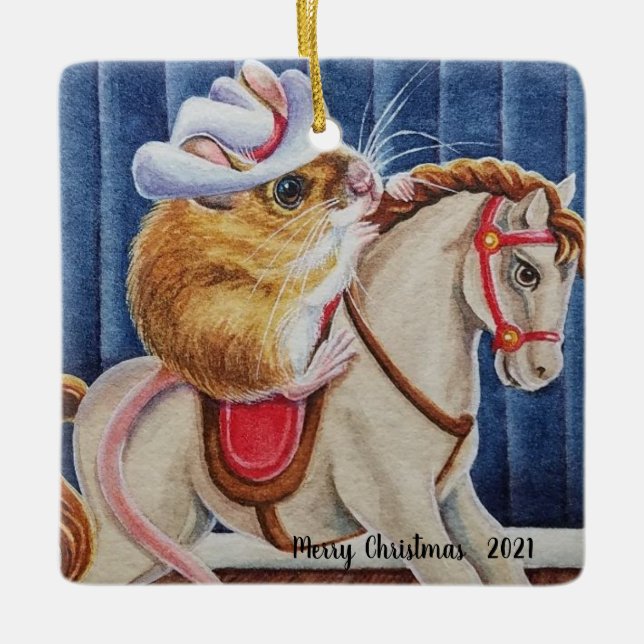Weihnachtsspielzeug Rocking Horse Maus Kunst Keramikornament (Vorderseite)