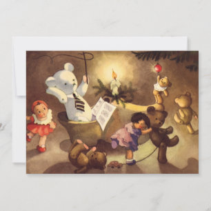 Weihnachtsspielzeug, Tanzpuppen, Teddybären Feiertagskarte