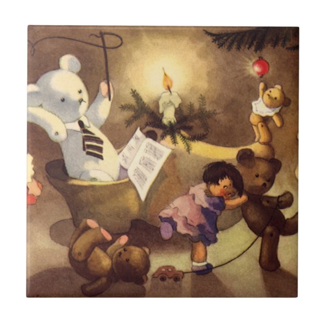 Weihnachtsspielzeug, Tanzpuppen, Teddybären Fliese (Vorderseite)