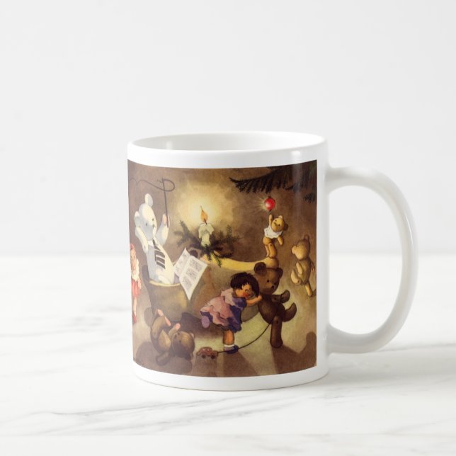 Weihnachtsspielzeug, Tanzpuppen, Teddybären Kaffeetasse (Rechts)