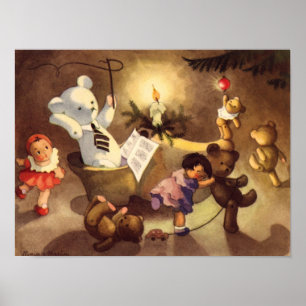 Weihnachtsspielzeug, Tanzpuppen, Teddybären Poster