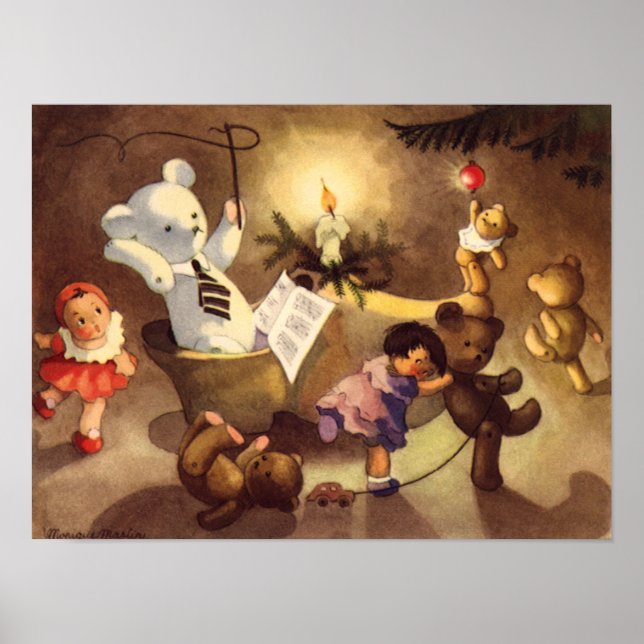 Weihnachtsspielzeug, Tanzpuppen, Teddybären Poster (Vorne)