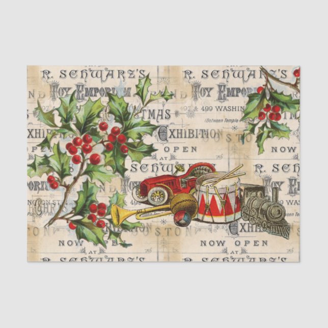 Weihnachtsspielzeug und Holly Tissue Seidenpapier (Vorderseite)