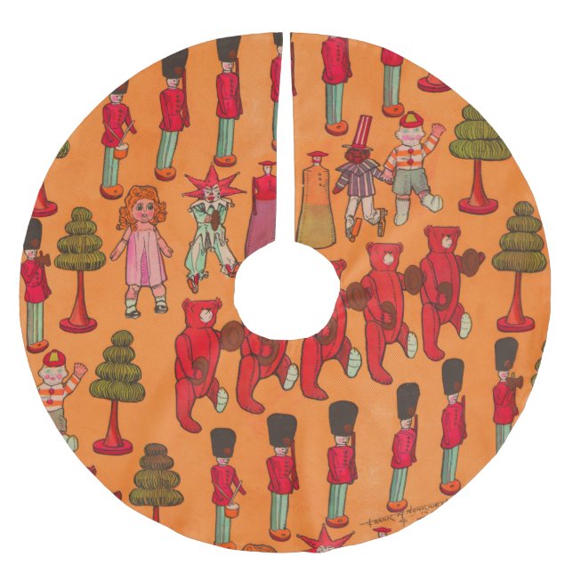 Weihnachtsspielzeug-Vintage Kinder spielen Polyester Weihnachtsbaumdecke (Vorderseite)