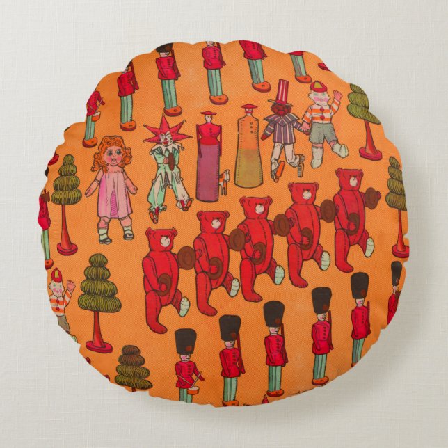 Weihnachtsspielzeug-Vintage Kinder spielen Rundes Kissen (Vorderseite)