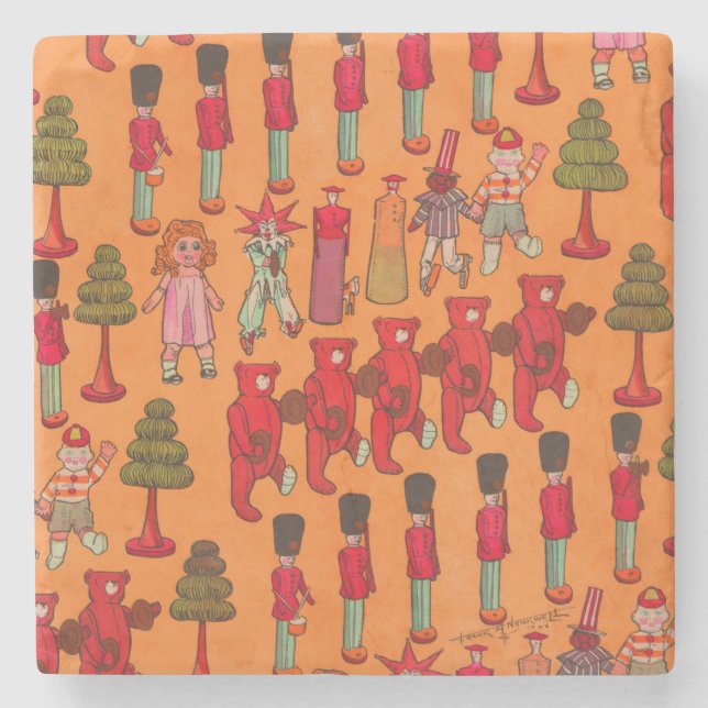 Weihnachtsspielzeug-Vintage Kinder spielen Steinuntersetzer (Vorderseite)