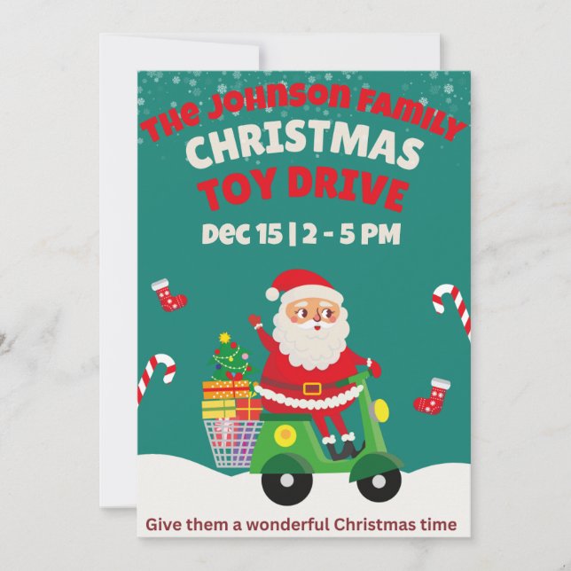 Weihnachtsspielzeugfamilie oder Wohltätigkeit Einladung (Vorderseite)