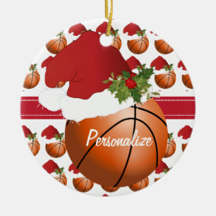 Weihnachtssport-Basketball-Weihnachtsmannmütze Keramik Ornament