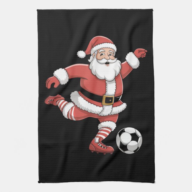 Weihnachtssport in Santa Plays Fußball Geschirrtuch (Vertikal)